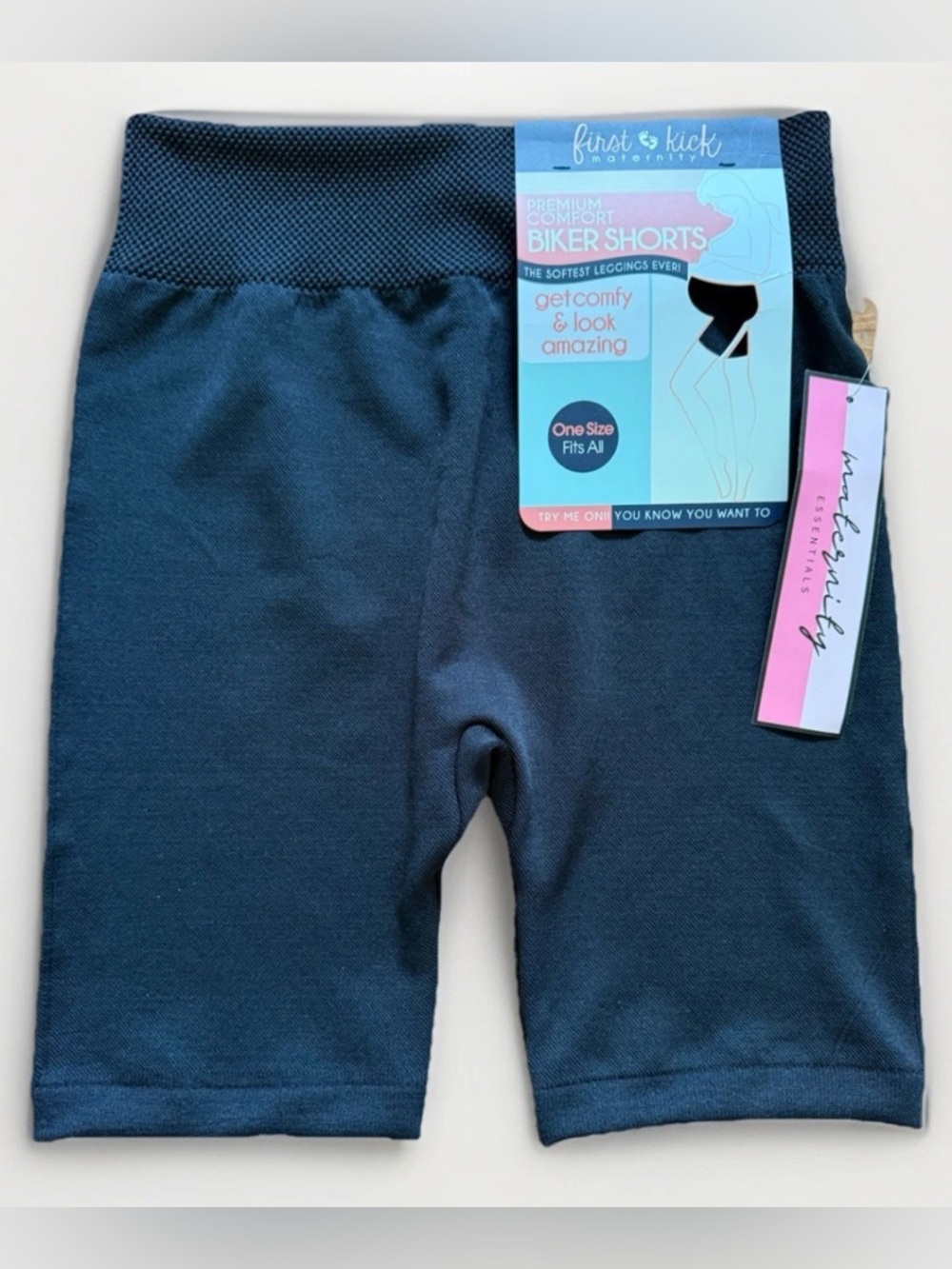 Maternity Premium Comfort Biker Shorts One Size Black Soft Leggins Pregnancy New